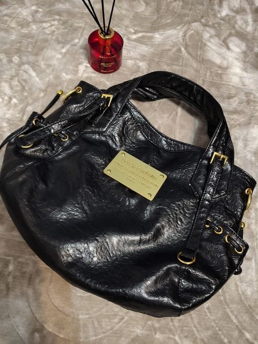 Czarna torebka ze skóry naturalnej vintage hobo Y2K grunge slouchy