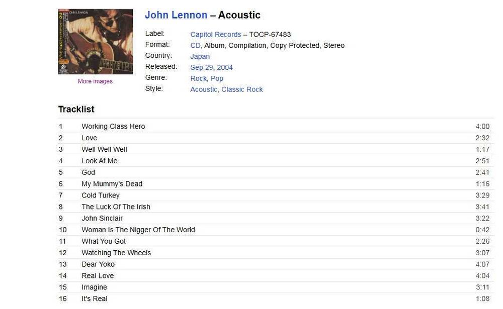 japońskie wydanie CD John Lennon Acoustic