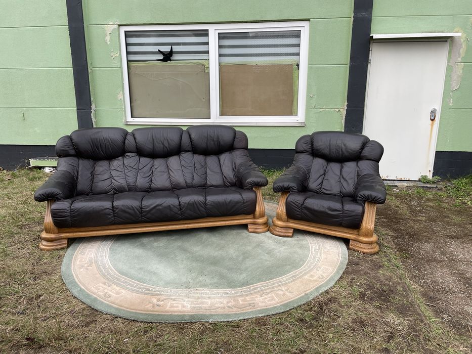 Шкіряний диван з деревом і крісло привезене з Швейцарії