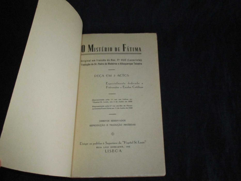 Livro O Mistério de Fátima Peça em 3 Actos 1939