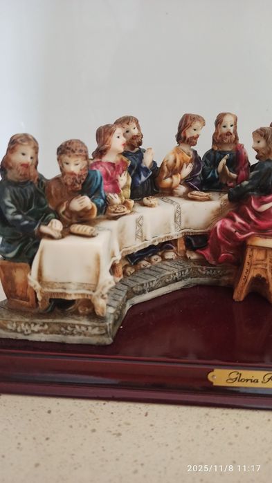 Última Ceia de Jesus Cristo, resina pintada à mão 30 cm
