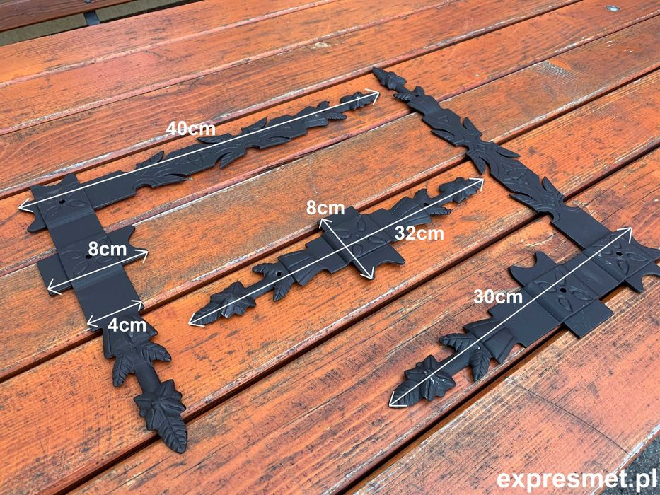 NAROŻNIK DRZWI BRAMY KUTY 400mm 300mm imitacja zawiasów komplet 3 elem
