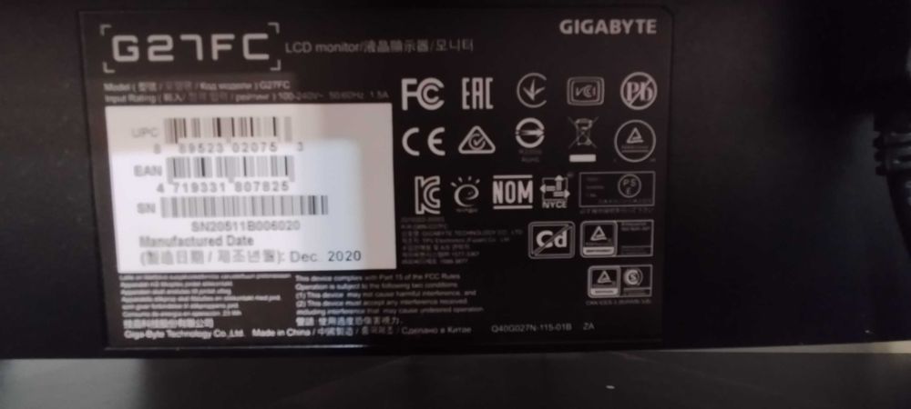 monitor Gigabyte G27FC czarny Curved