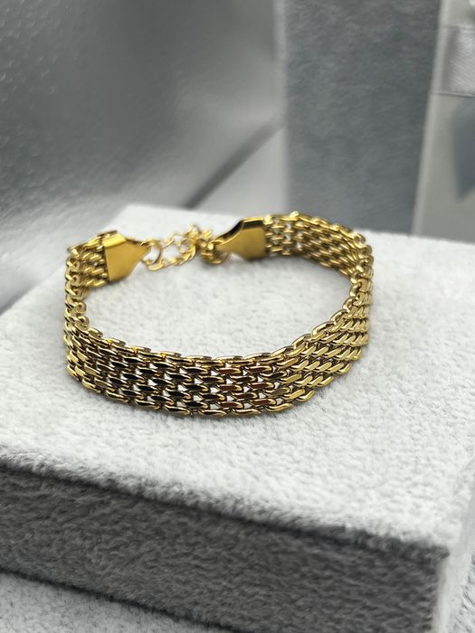 Pulseira de Malha Larga 8mm - Aço Inoxidável 304 com Banho de Ouro 18K