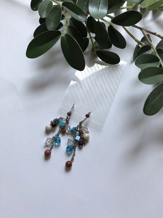 Kolczyki z piaskiem pustyni i turkusem handmade