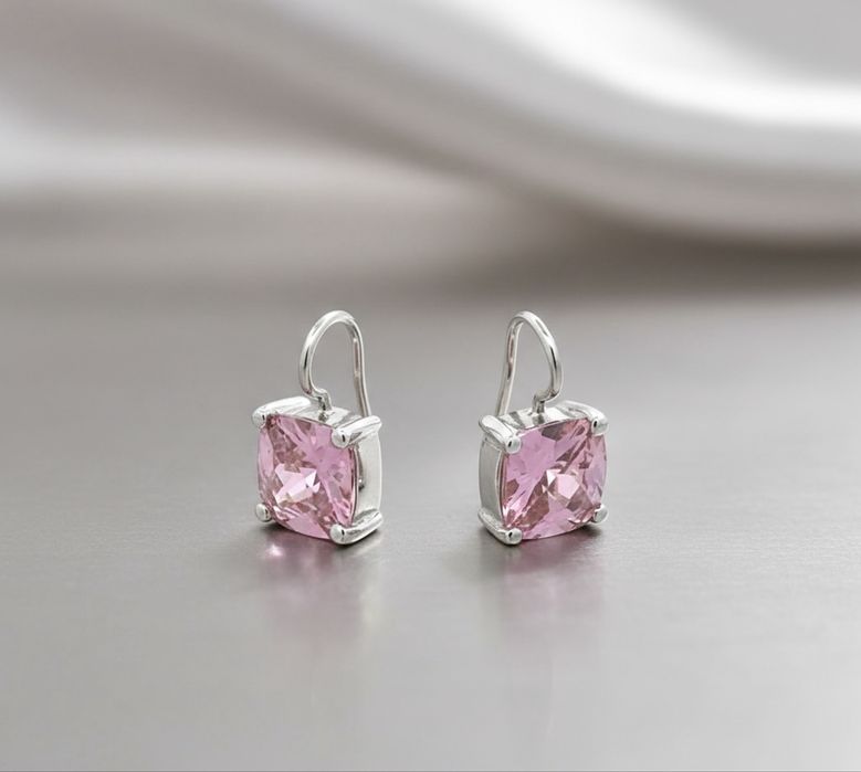 Srebrne kolczyki 925 rodowane z różową cyrkonią 10 mm