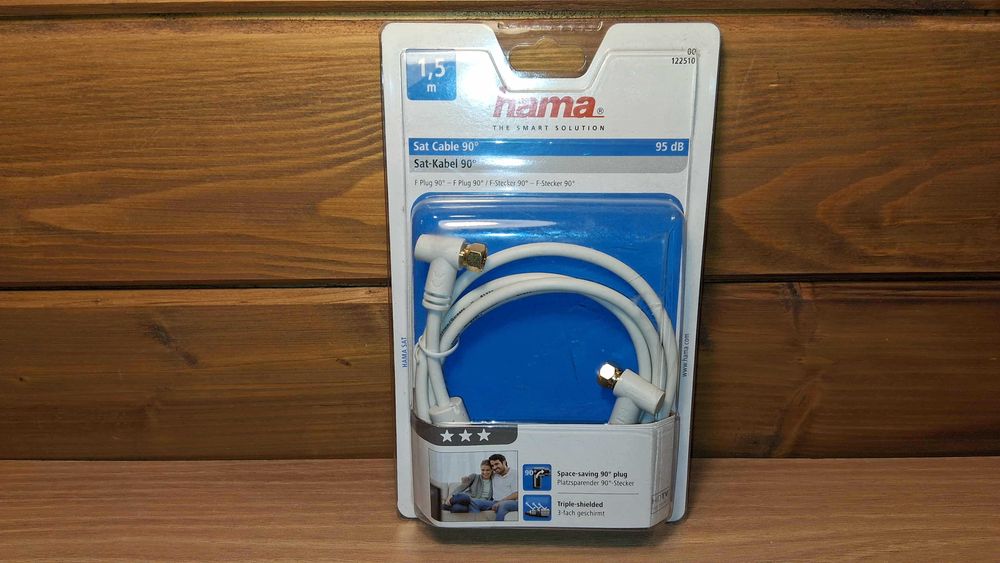 Kabel Satelitarny Hama F-F Kątowy 1.5m 95dB Biały