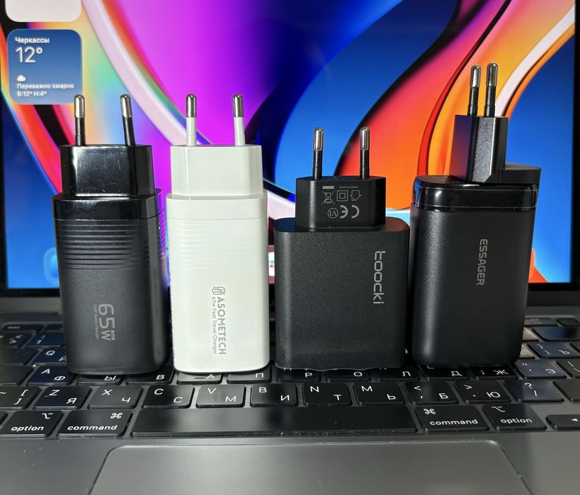 Швидка зарядка Toocki 65w Gan, 2 Type C+USB PD3.0 QC4.0, Для ноутбука телефона планшета Essager Asometech 33w 65w 67w, для Samsung Apple Macbook