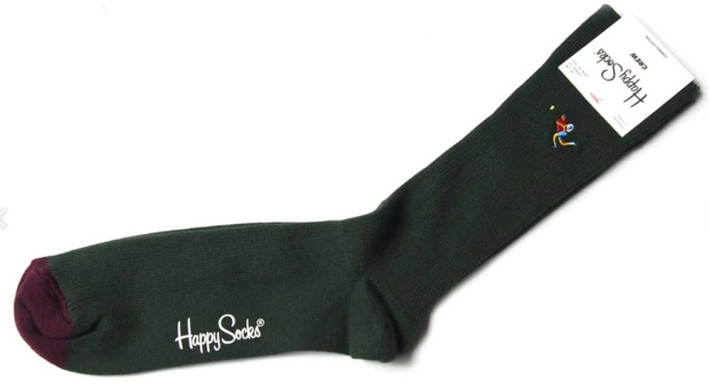 Nowe skarpety Happy Socks Tennis Crew EU 41-46 zielone z haftem tenis.
