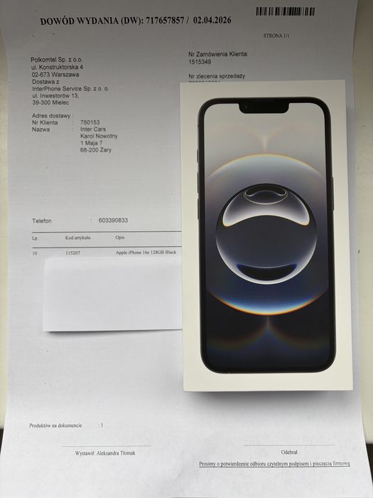 Nowy z plombami iphone 16e 128 GB czarny