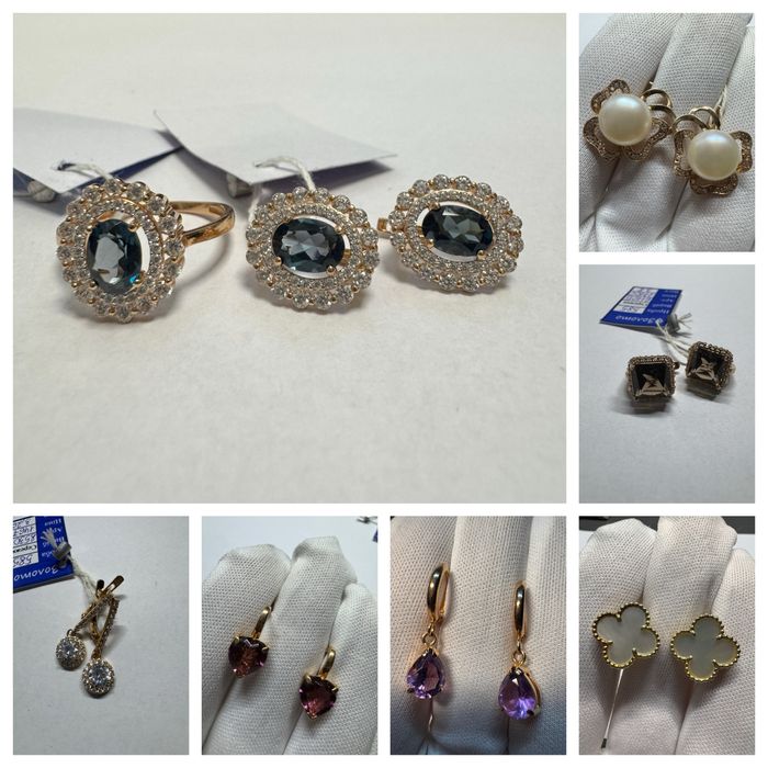 Золотые серьги с полудрагоценными камнями