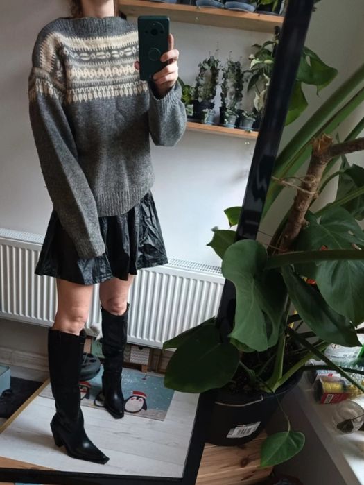 Sweter wełniany gruby szary, 100% wełna