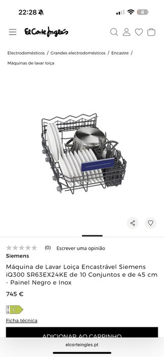 Maquina Loiça Encastrável Siemens iQ300 SR63EX24KE