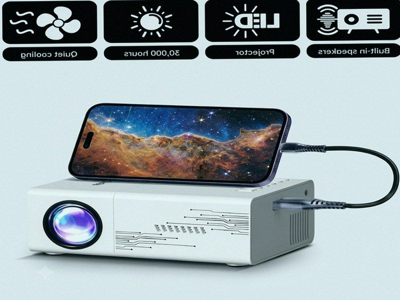 Projetor Portátil para Casa, Escritório e Festa — Smartphone e Tablet