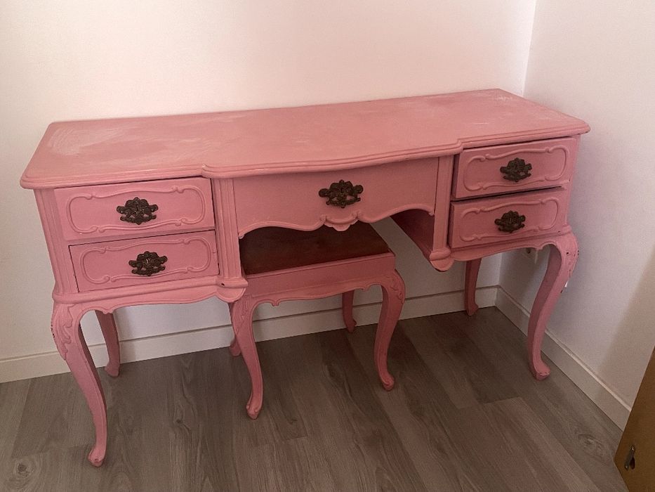 Cómoda Rosa + Espelho + Banqueta | Shabby Chic Bedroom Set | Coiffeuse Rose