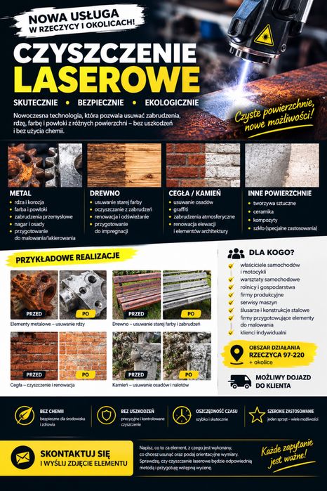 Czyszczenie laserowe | Rdza • Farba • Drewno • Cegła | Rzeczyca