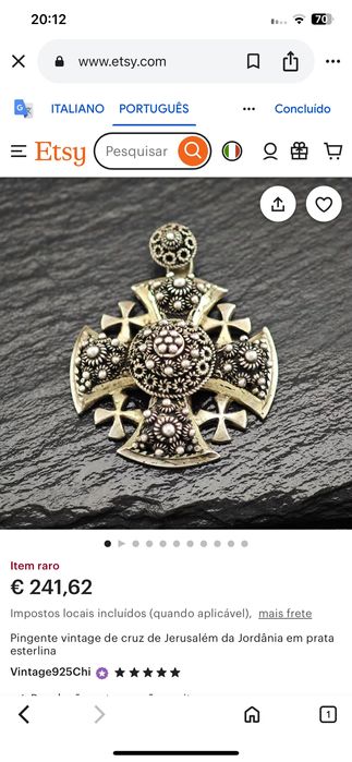 Cruz Jerusalém Prata contrastada 925 Antiga 4 cm 18 gr.