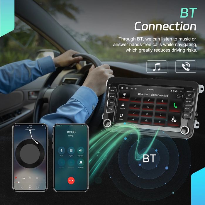 Rádio Android 15 7" VW/Seat/Skoda 6/128GB CarPlay/Auto S/Fios Wi-Fi BT