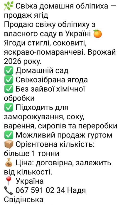 Свіжа домашня обліпиха продаж ягід