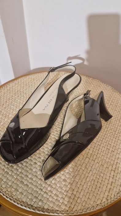 Wizytowe  buty włoskie Donna Serena 39 damskie czarne bez pięty sandały na obcasie