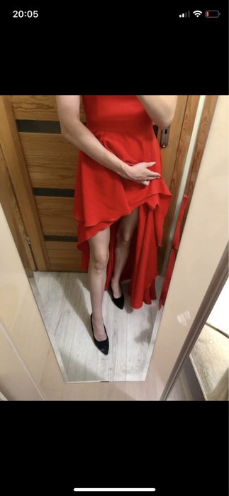 Asymetryczna czerwona długa (maxi) sukienka Emo 36