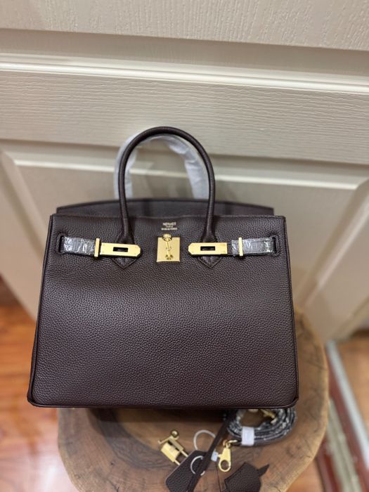 сумка шкіряна Гермес Hermes колір шоколад