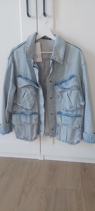 Kurtka jeansowa katana ZARA z kieszeniami cargo oversize
