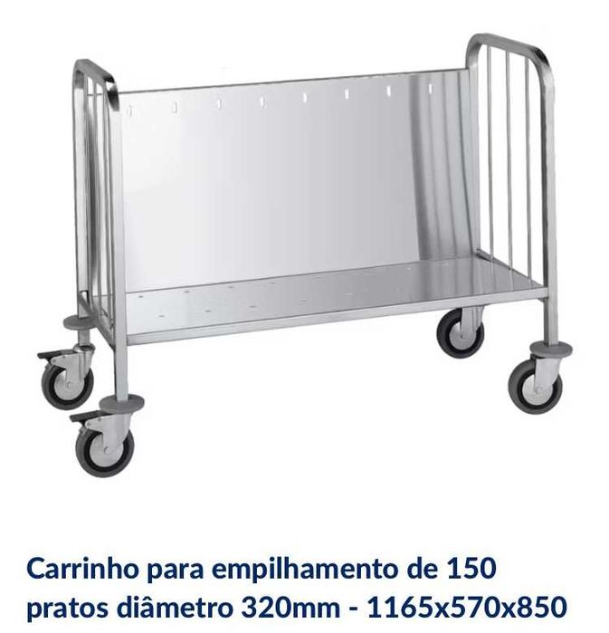 Carrinho para 150 pratos em aço inoxidável
