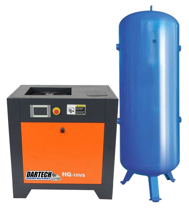Kompresor śrubowy DARTECH HQ-10VS 7,5kW falownik 600-1000 l/min 10 bar zbiornik 270 l. pionowy NOWY GWARANCJA