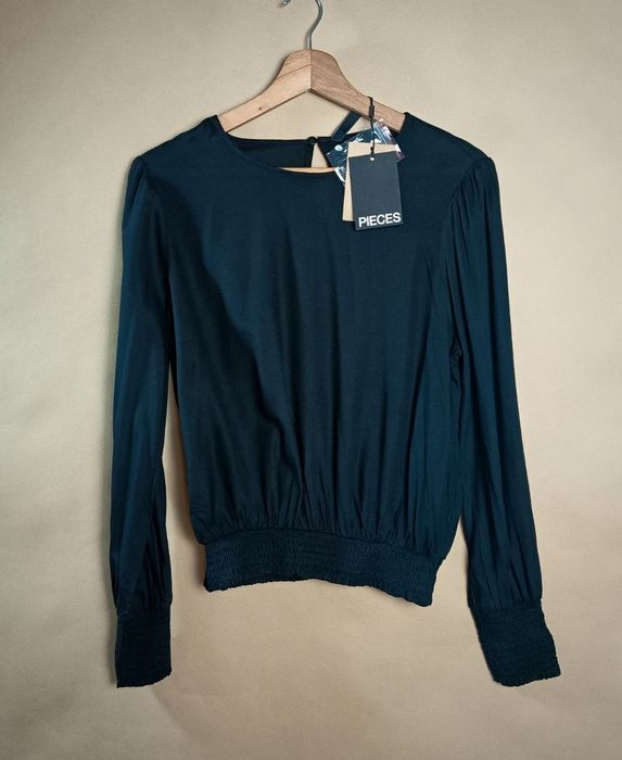 Pieces Bluzka Damska Czarna PC Paola LS Top EcoVero Nowa Metka R. S