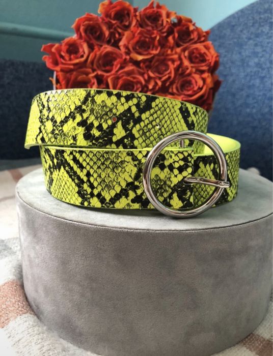 Neonowy zielony pasek wzór węża skóra ekologiczna dlugi pasuje na S-L