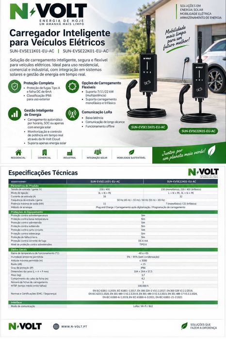 Carregador Deye, Beny BCP-A2N-L 7,4kW 32A Monofásico e Trifásico