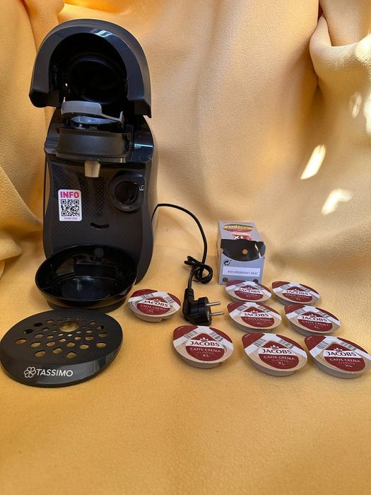Ekspres Tassimo Bosch kapsułkowy plus 8x kapsułek Jacobs Cafe Crema