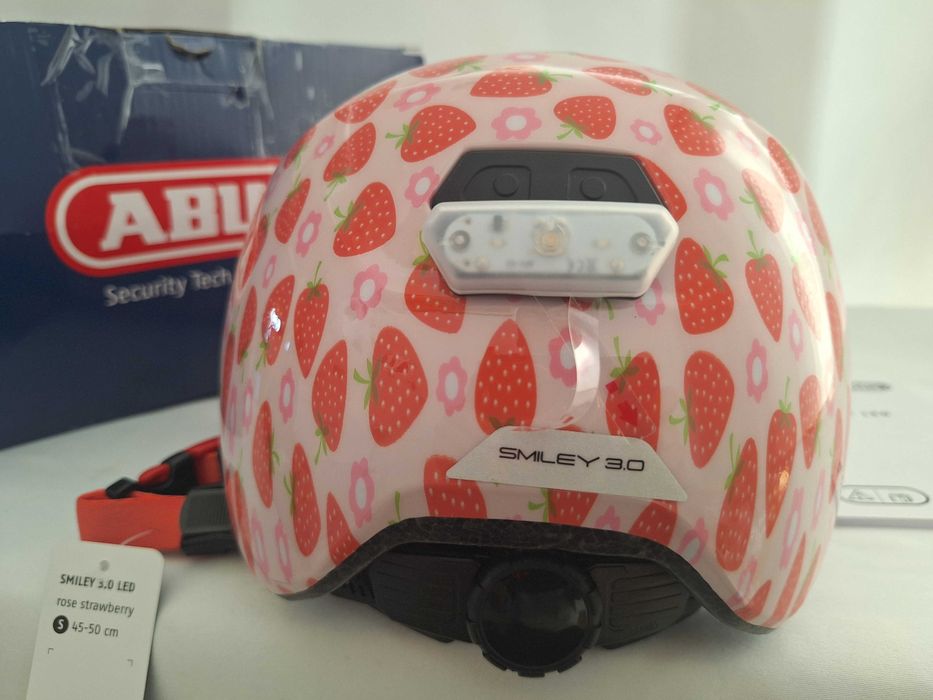 Kask rowerowy dziecięcy Abus Smiley 3.0 LED Rose Strawberry S 45-50cm