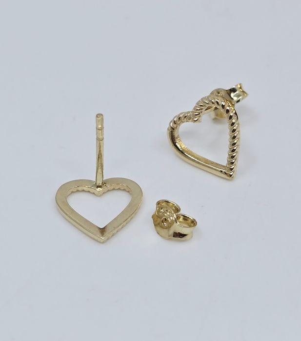 Złote kolczyki wtykane serca próba 585 14k