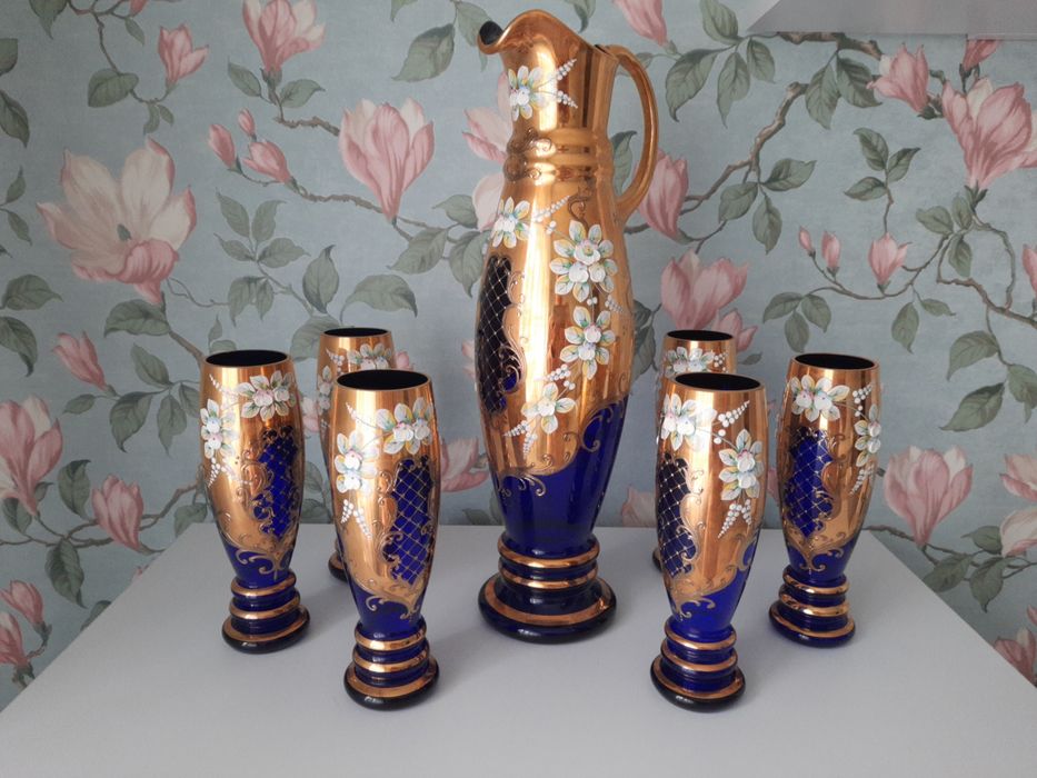 Богемия смальта кувшин и шесть бокалов