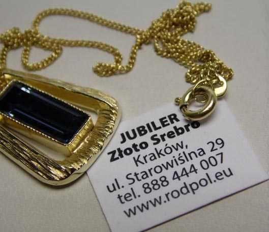 Przedwojenna nowa zawieszka błękitny kamień + łańcuszek.
