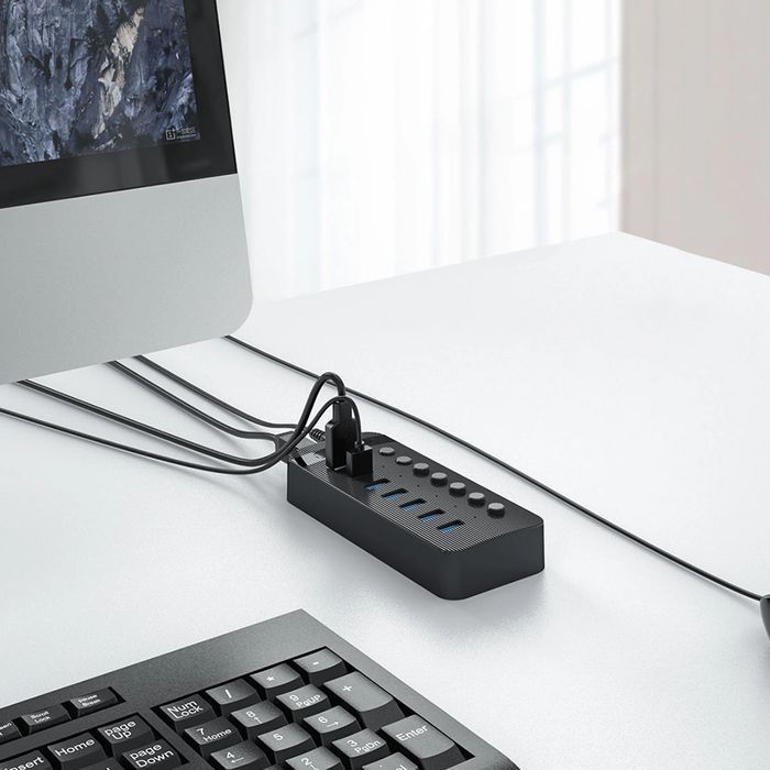Hub Orico CT2U3-7AB 7x USB-A 3.0 z włącznikami - czarny