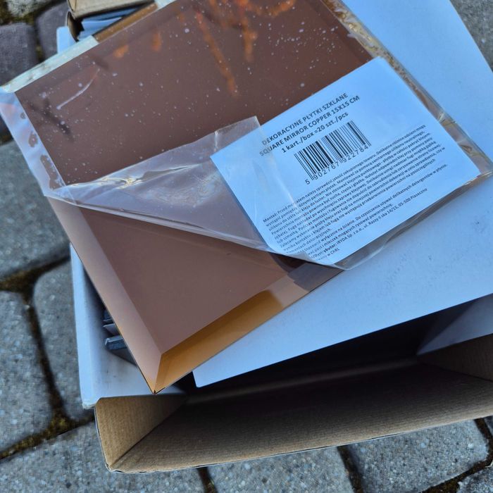 Płytki dekoracyjne szklane lustro brąz 15x15cm Nowe.