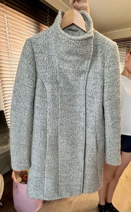 Płaszcz boucle wełna Montego jesienny szary pasuje na 36