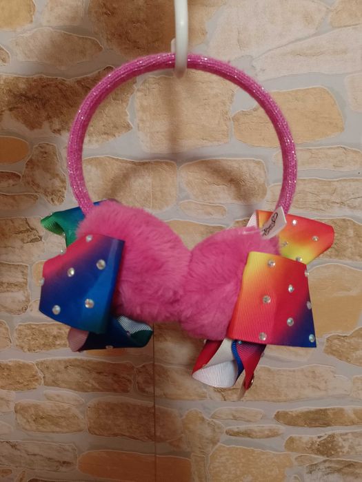 Tęczowe, Bogato zdobione , futrzane nauszniki z Londynu