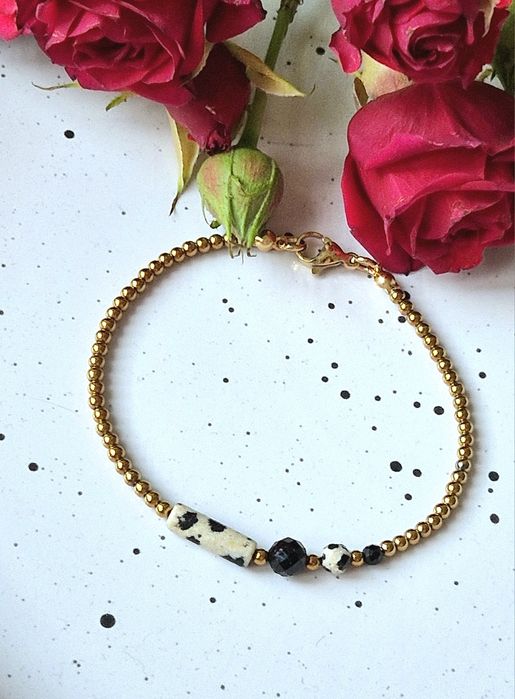 Bransoletka z kamieni naturalnych  turmalin jaspis dalmatyński okazja