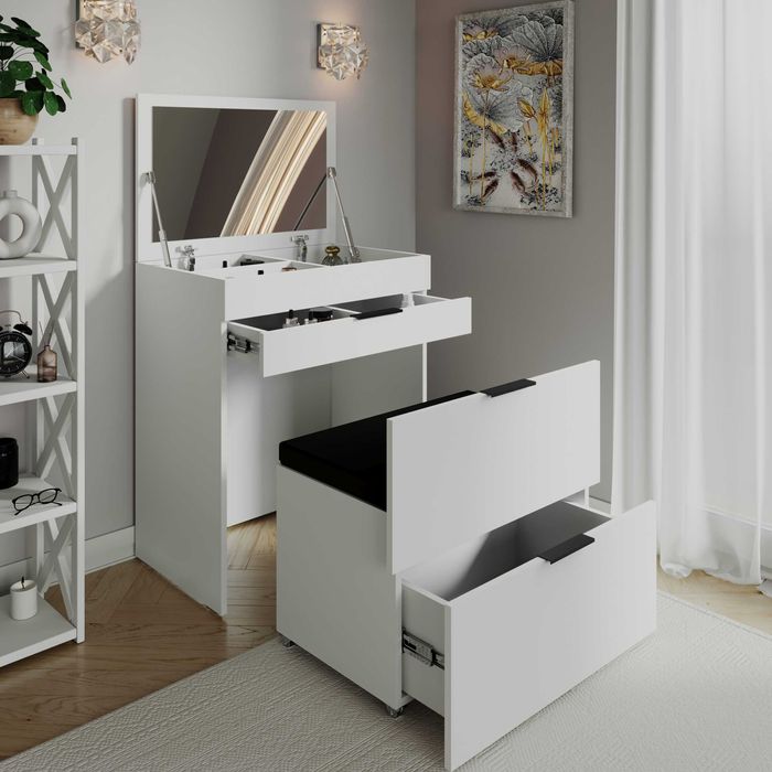 Компактний Туалетний столик Лола 70х45 з пуфом дзеркалом Білий Новий