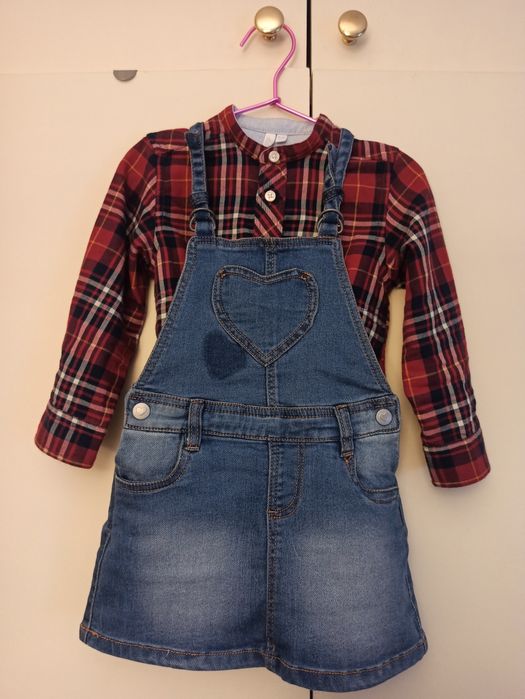 Saia de ganga com peitilho e camisa de xadrez