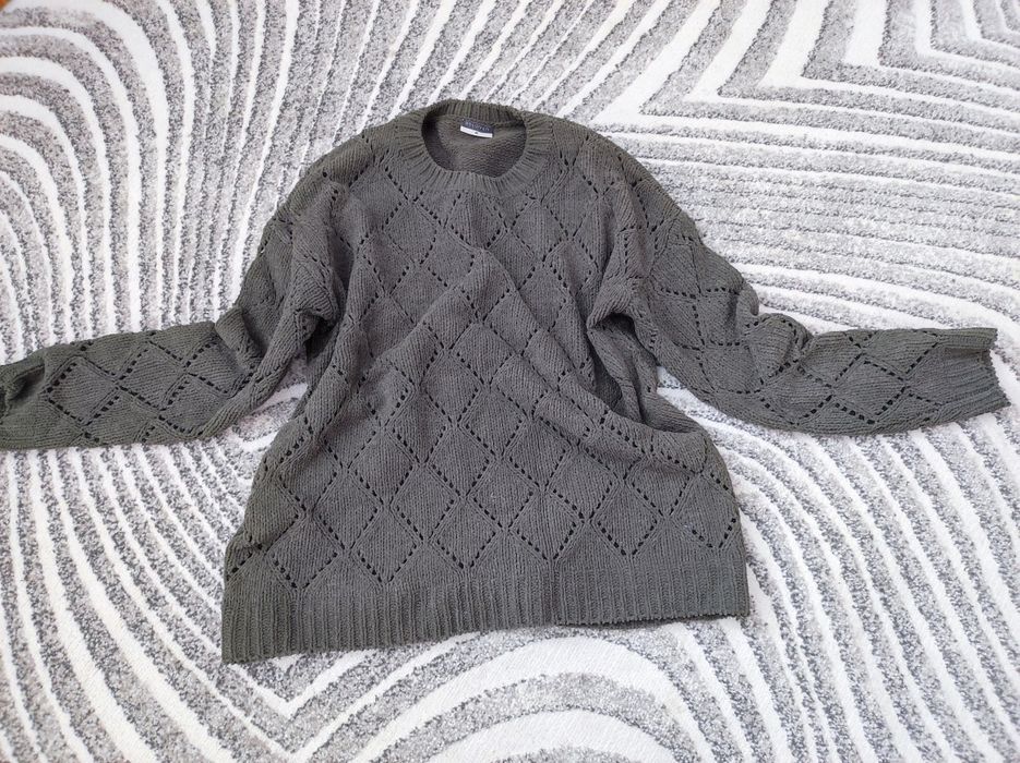 Damski ażurowy sweter khaki zieleń r 38 M