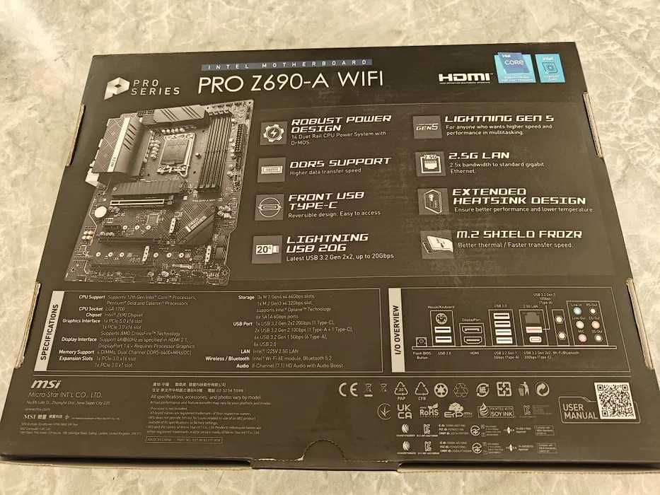 Материнка-МОНСТР под DDR5 и Intel Core i9! Срочно! MSI PRO Z690-A WIFI. Работала с DDR5 памятью 8GB, 16GB, 32GB и процессором Intel i7-12700F, 12900F