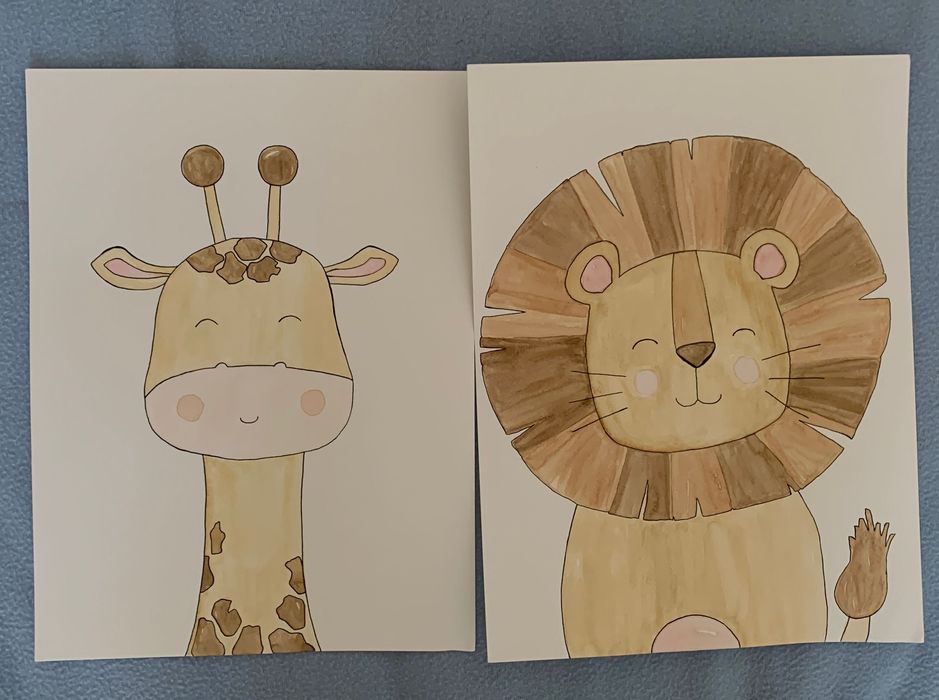 Quadros bebé em aguarelas