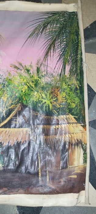 Pintura africana com assinatura a tinta de oleo