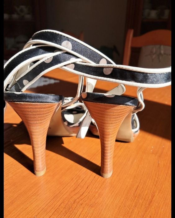 Monnari nowe retro sandały, szpilki r.38 w grochy kropki  vintage pin-up peep toe