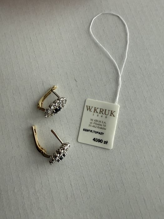 Kolczyki złote W. Kruk szafiry topazy Kolekcja Szekspirowska